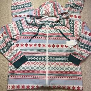 Abound Holiday Microfleece Hooded One Piece Jumpsuit Pajamas LARGE NWT